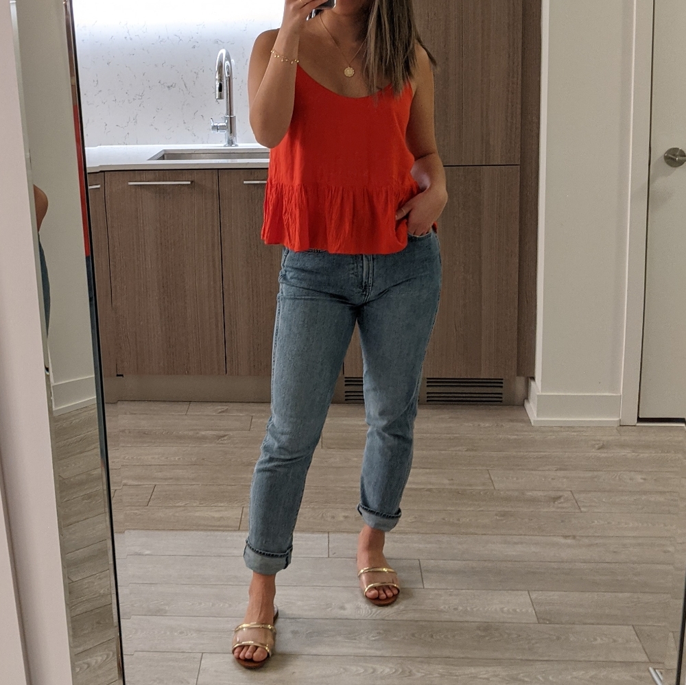 Topshop Coral Flounce Tank top